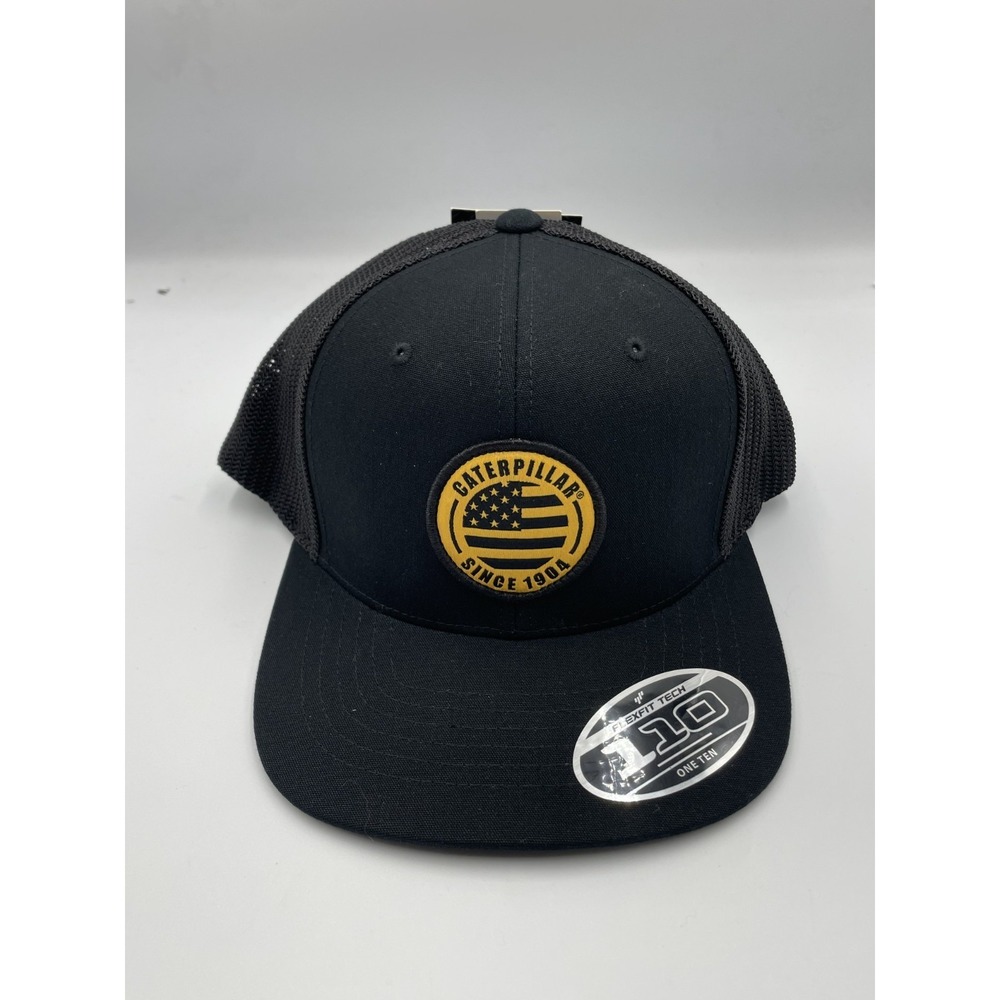 Caterpillar Americana Flat Bill Cap Men's One Size Black Mesh Snapback Hat NWT